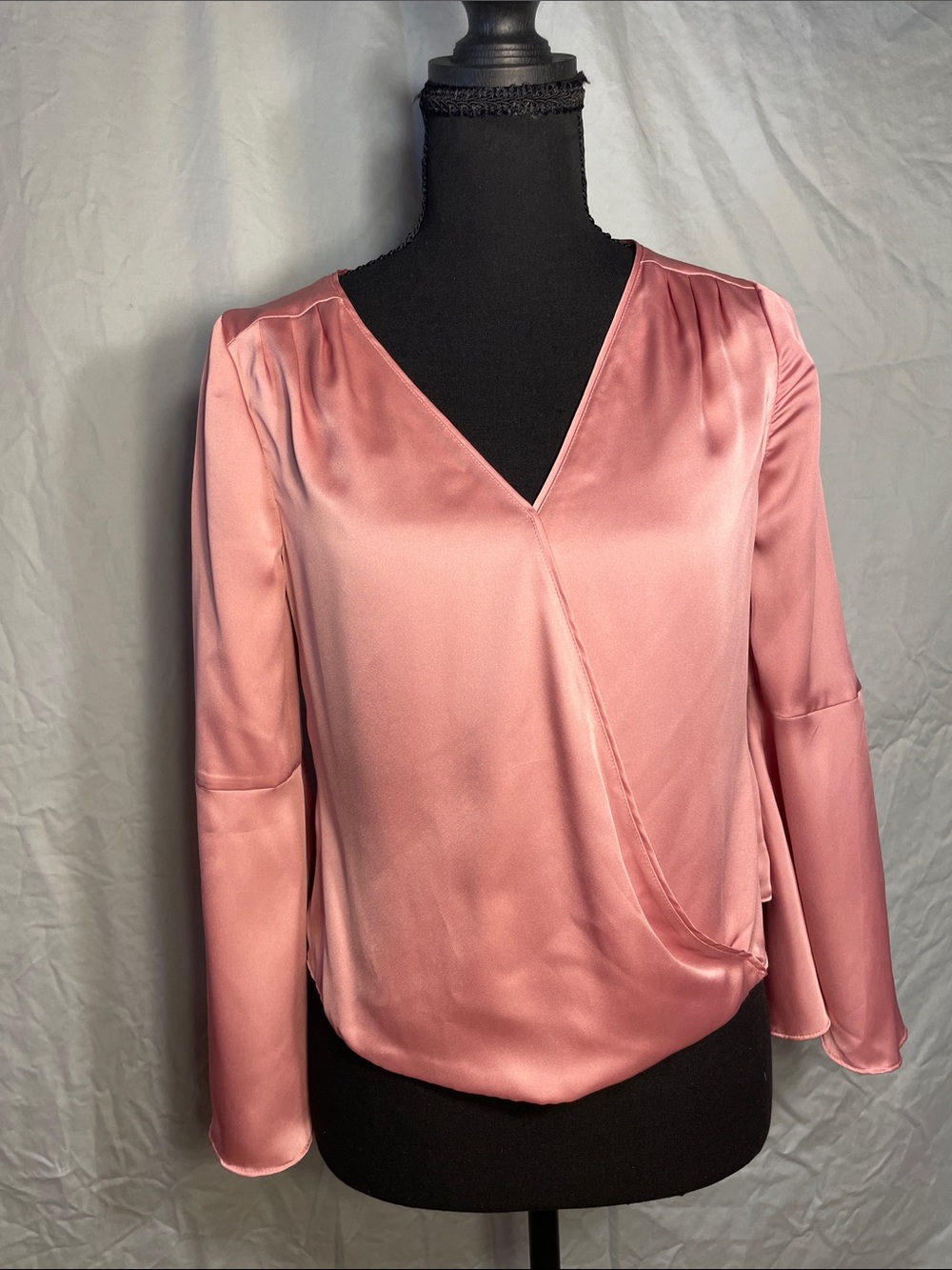White House Black Market Satin Faux-Wrap Blouse - Rose